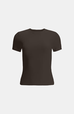 365 SCULPTING LOUNGE SHORT SLEEVE FULL LENGTH T-SHIRT - ESPRESSO