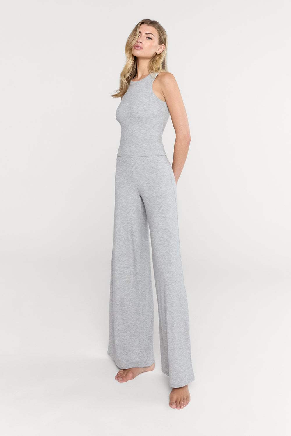 365 SCULPTING LOUNGE WRAP WAIST WIDE LEG TROUSERS - GREY MARL