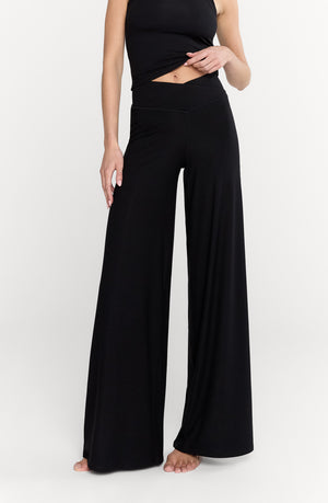 365 SCULPTING LOUNGE WRAP WAIST WIDE LEG TROUSERS - SHADOW BLACK