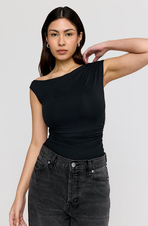 365 ASYMMETRIC RUCHED SIDE TOP - SHADOW BLACK