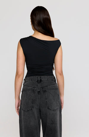 365 ASYMMETRIC RUCHED SIDE TOP - SHADOW BLACK