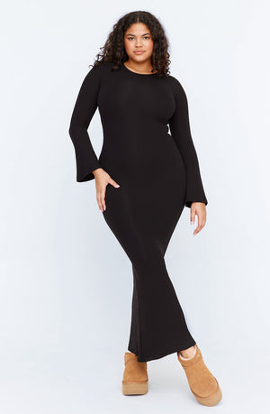 365 SCULPTING LOUNGE LONG SLEEVE MAXI DRESS - SHADOW BLACK