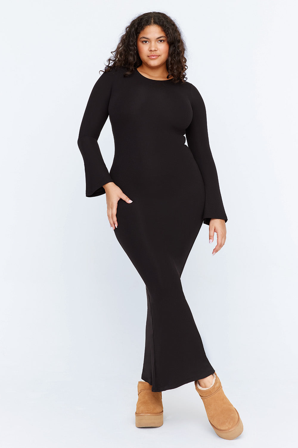 365 SCULPTING LOUNGE LONG SLEEVE MAXI DRESS - SHADOW BLACK