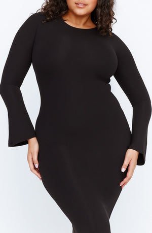 365 SCULPTING LOUNGE LONG SLEEVE MAXI DRESS - SHADOW BLACK