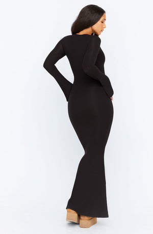 365 SCULPTING LOUNGE LONG SLEEVE MAXI DRESS - SHADOW BLACK