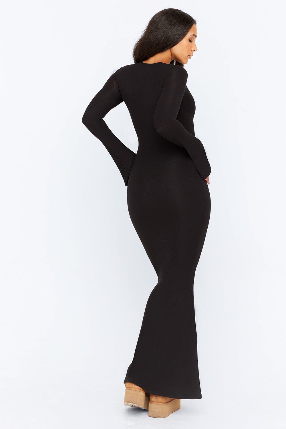 365 SCULPTING LOUNGE LONG SLEEVE MAXI DRESS - SHADOW BLACK