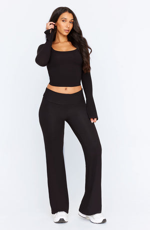 365 SCULPTING LOUNGE SPLIT LONG SLEEVE TOP - SHADOW BLACK