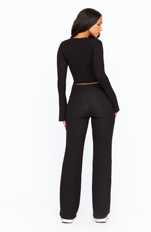 365 SCULPTING LOUNGE MULTIWAY FOLD WAIST FLARED TROUSERS - SHADOW BLACK