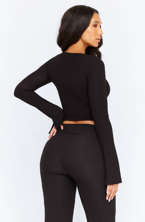 365 SCULPTING LOUNGE SPLIT LONG SLEEVE TOP - SHADOW BLACK