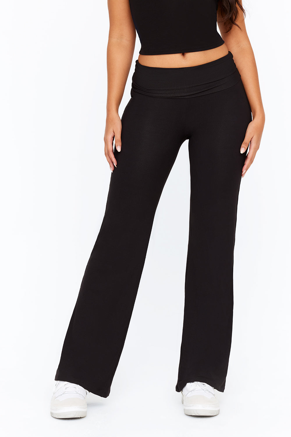 Trousers, Tall Black Ribbed Kick Flare Trousers