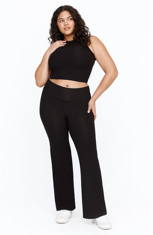 365 SCULPTING LOUNGE MULTIWAY FOLD WAIST FLARED TROUSERS - SHADOW BLACK