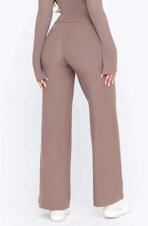 365 SCULPTING LOUNGE WRAP WAIST WIDE LEG TROUSERS - MOCHA