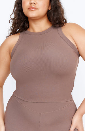 365 SCULPTING LOUNGE RACER TANK - MOCHA