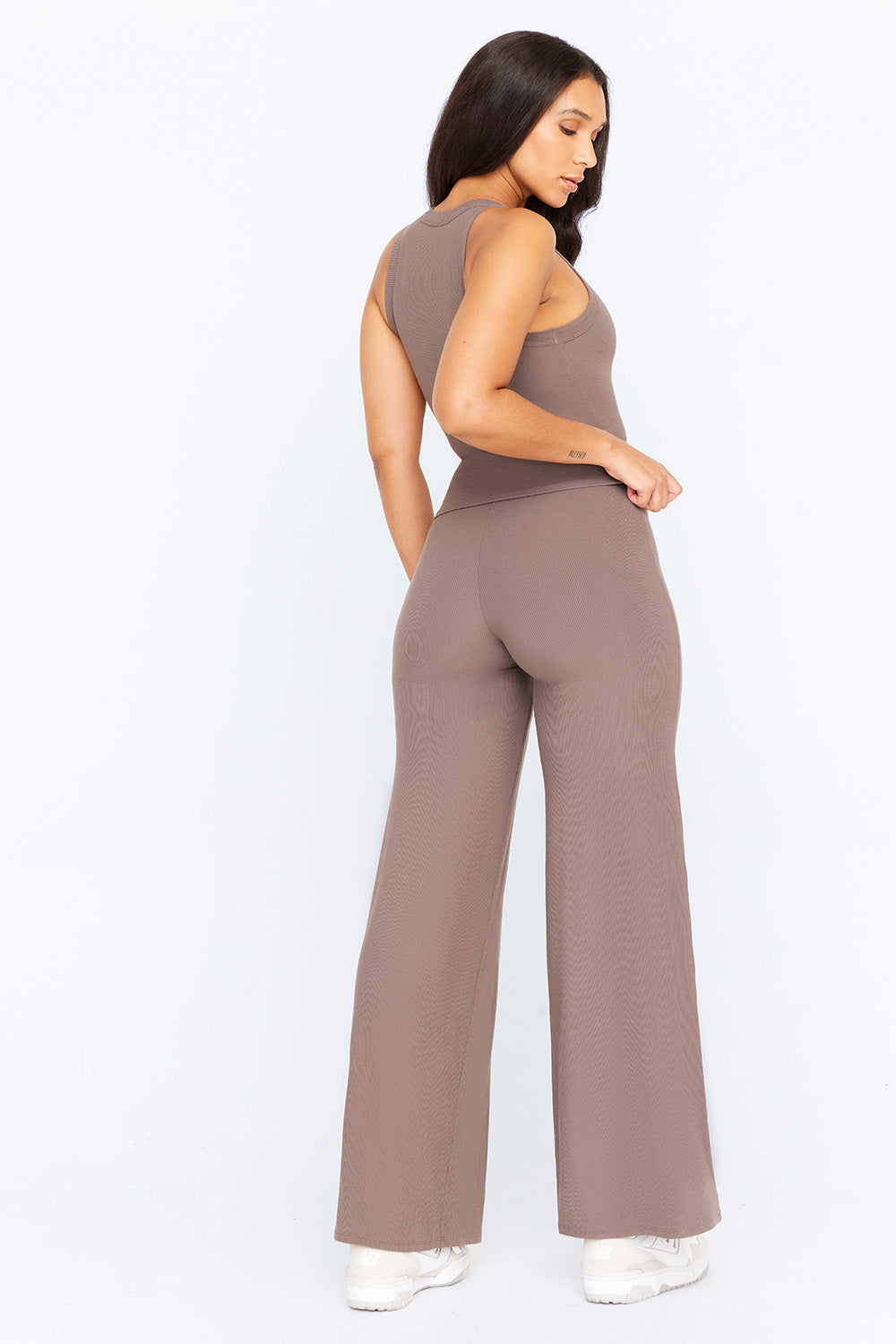 365 SCULPTING LOUNGE WRAP WAIST WIDE LEG TROUSERS - MOCHA