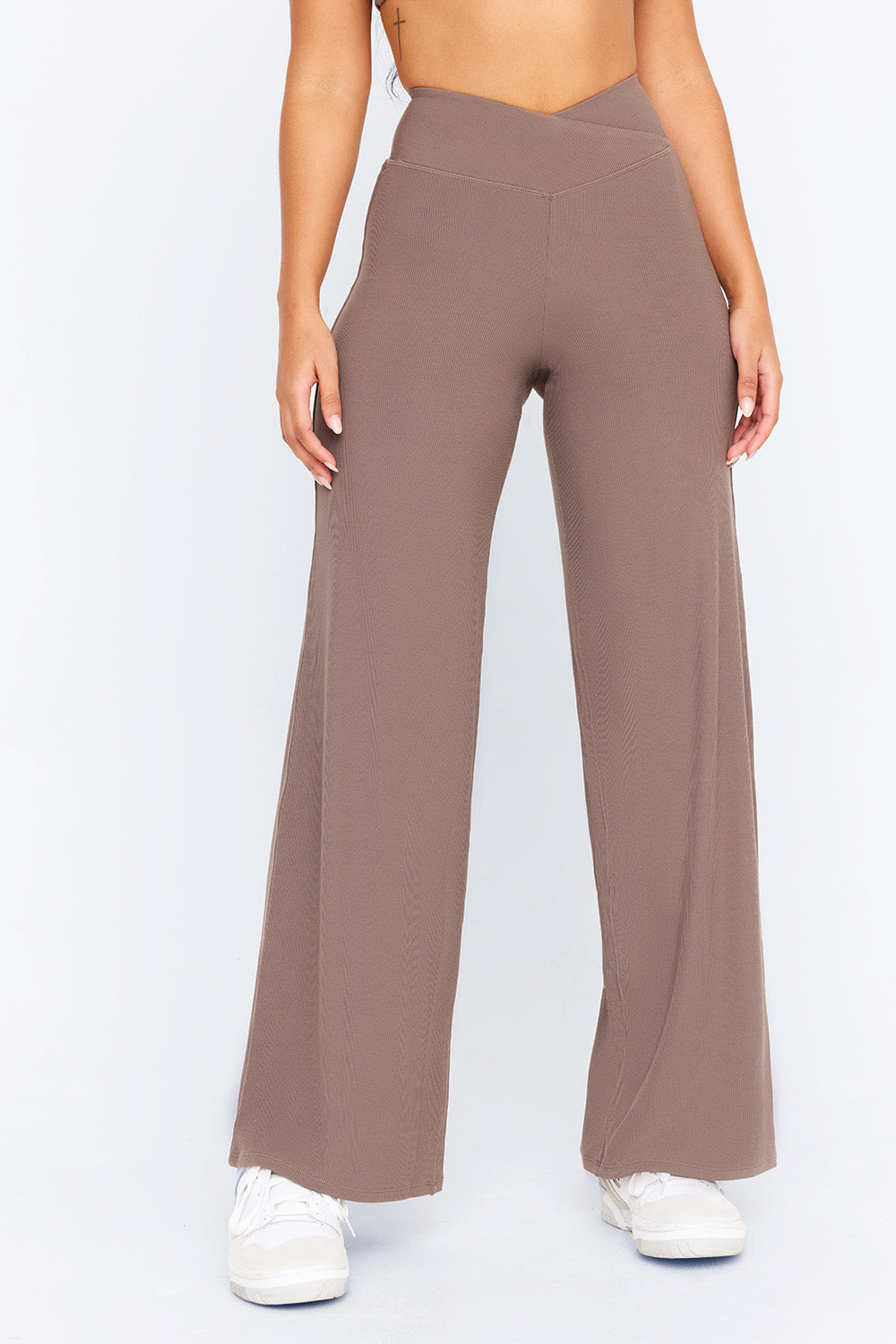 365 SCULPTING LOUNGE WRAP WAIST WIDE LEG TROUSERS - MOCHA