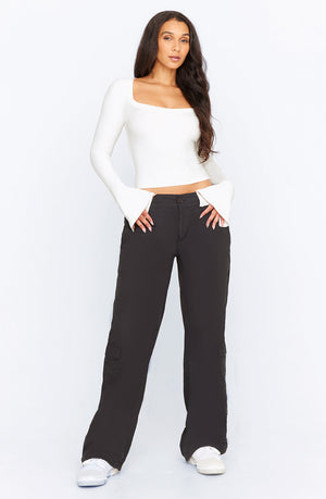 365 SCULPTING LOUNGE SPLIT LONG SLEEVE TOP - COCONUT MILK