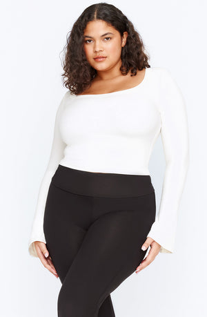 365 SCULPTING LOUNGE SPLIT LONG SLEEVE TOP - COCONUT MILK