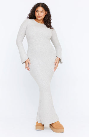 365 SCULPTING LOUNGE LONG SLEEVE MAXI DRESS - GREY MARL