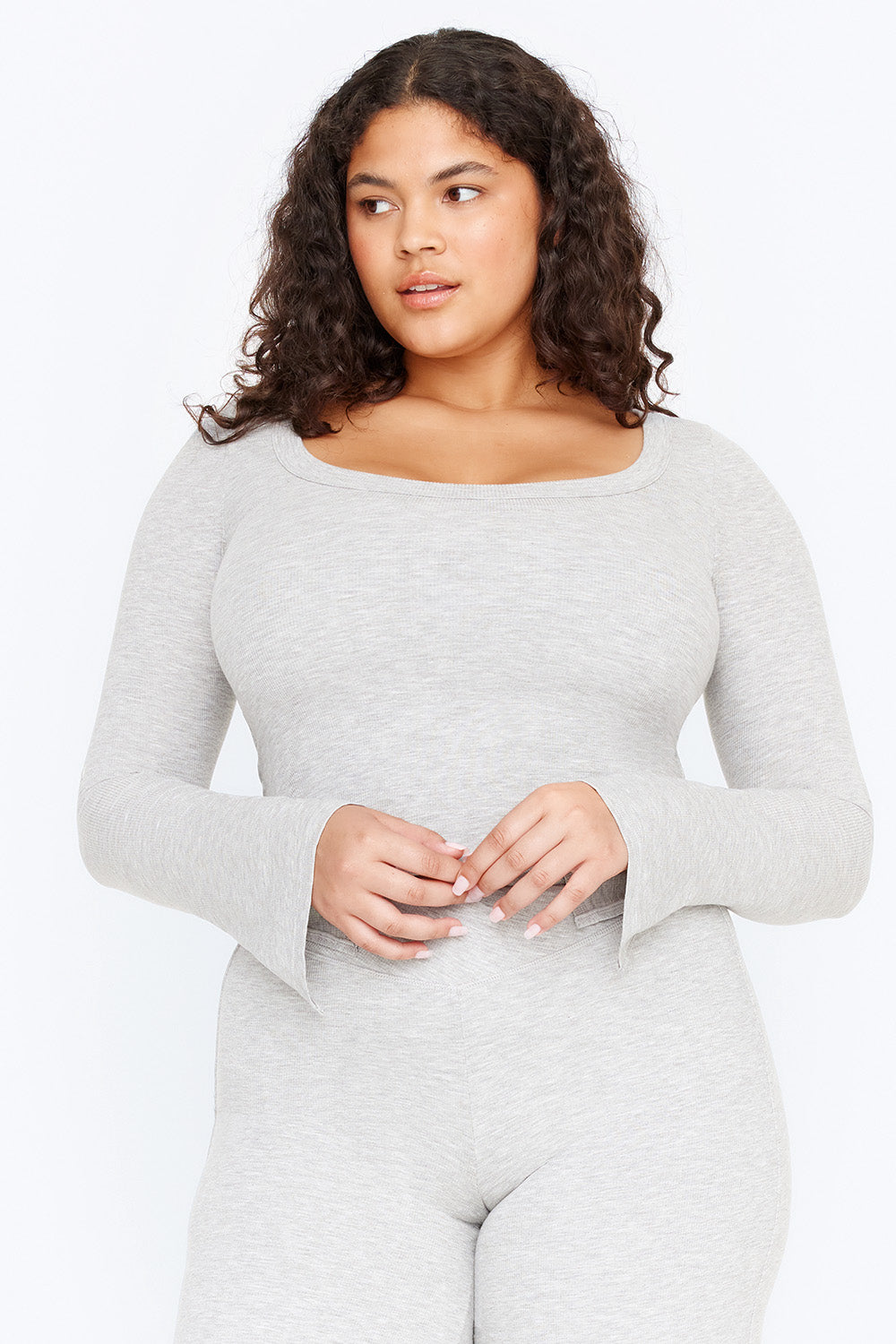 365 SCULPTING LOUNGE SPLIT LONG SLEEVE TOP - GREY MARL