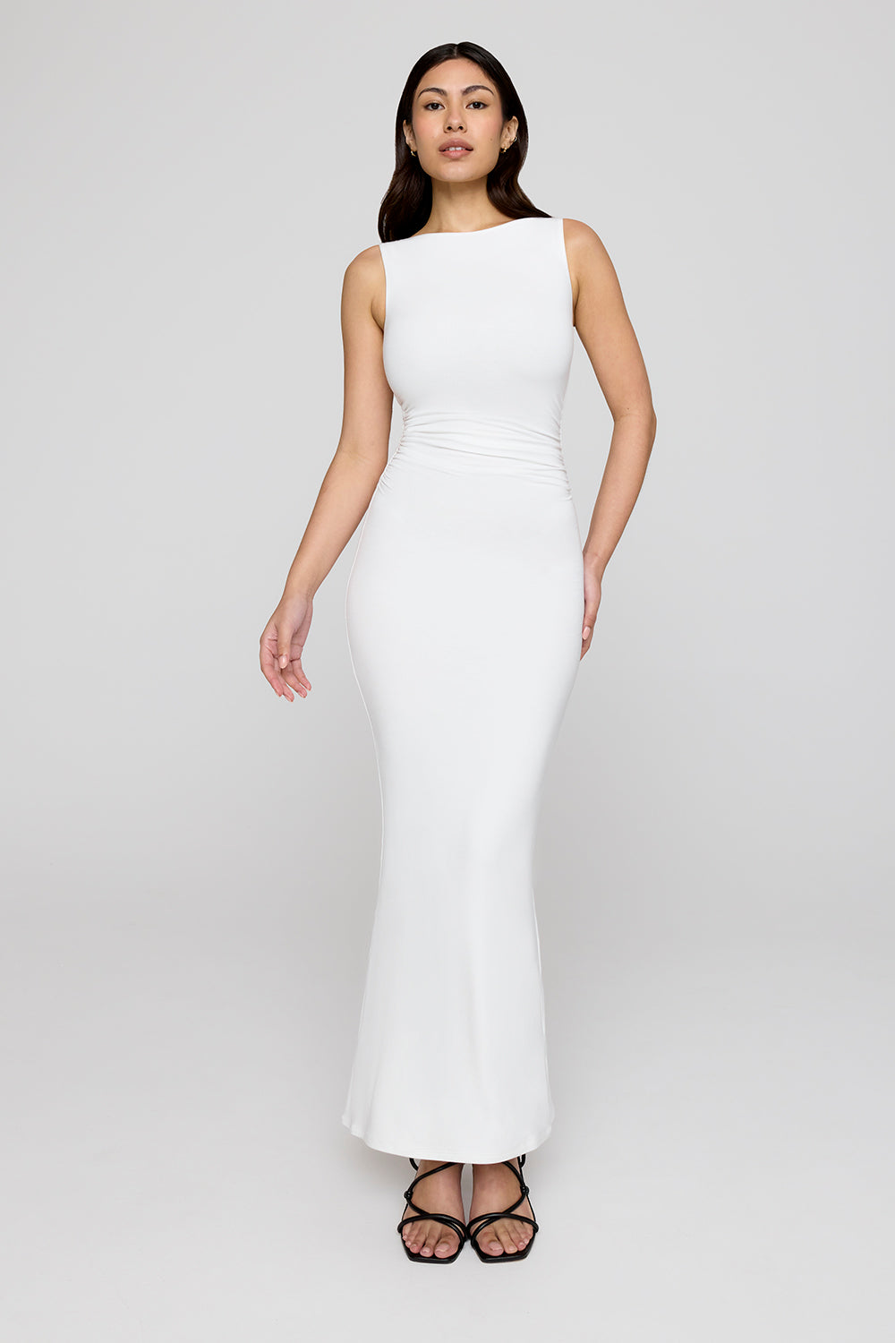 365 RUCHED SIDE BOAT NECK MAXI DRESS - COCONUT MILK