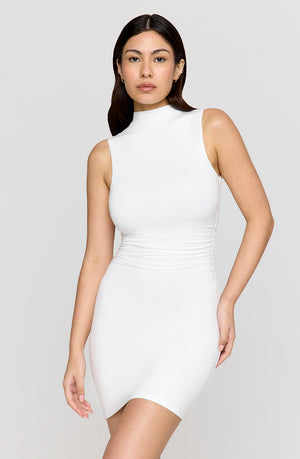 365 RUCHED SIDE MOCK NECK MINI DRESS - COCONUT MILK