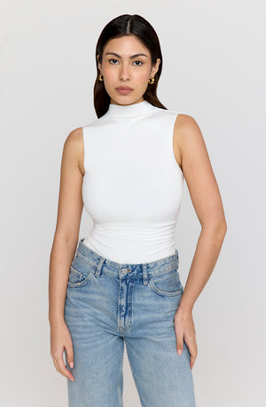 365 RUCHED SIDE MOCK NECK TOP - COCONUT MILK