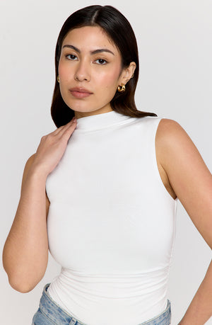 365 RUCHED SIDE MOCK NECK TOP - COCONUT MILK