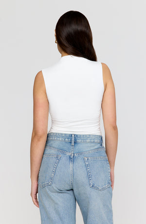 365 RUCHED SIDE MOCK NECK TOP - COCONUT MILK