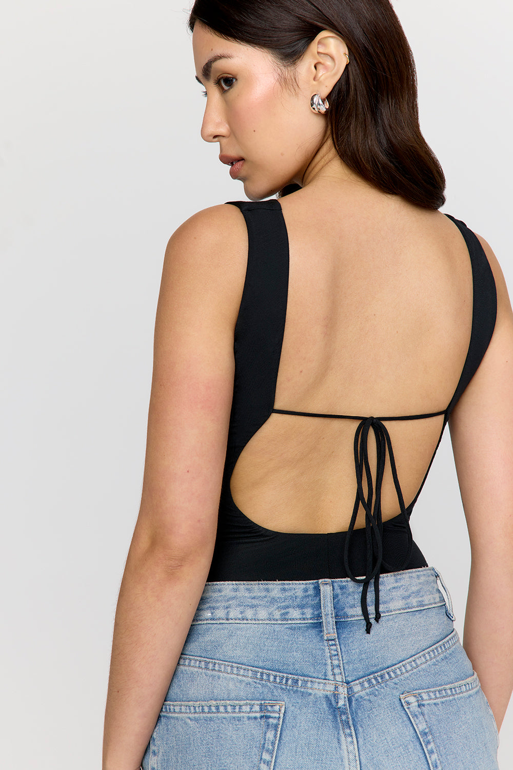 365 RUCHED SIDE OPEN BACK TOP - SHADOW BLACK