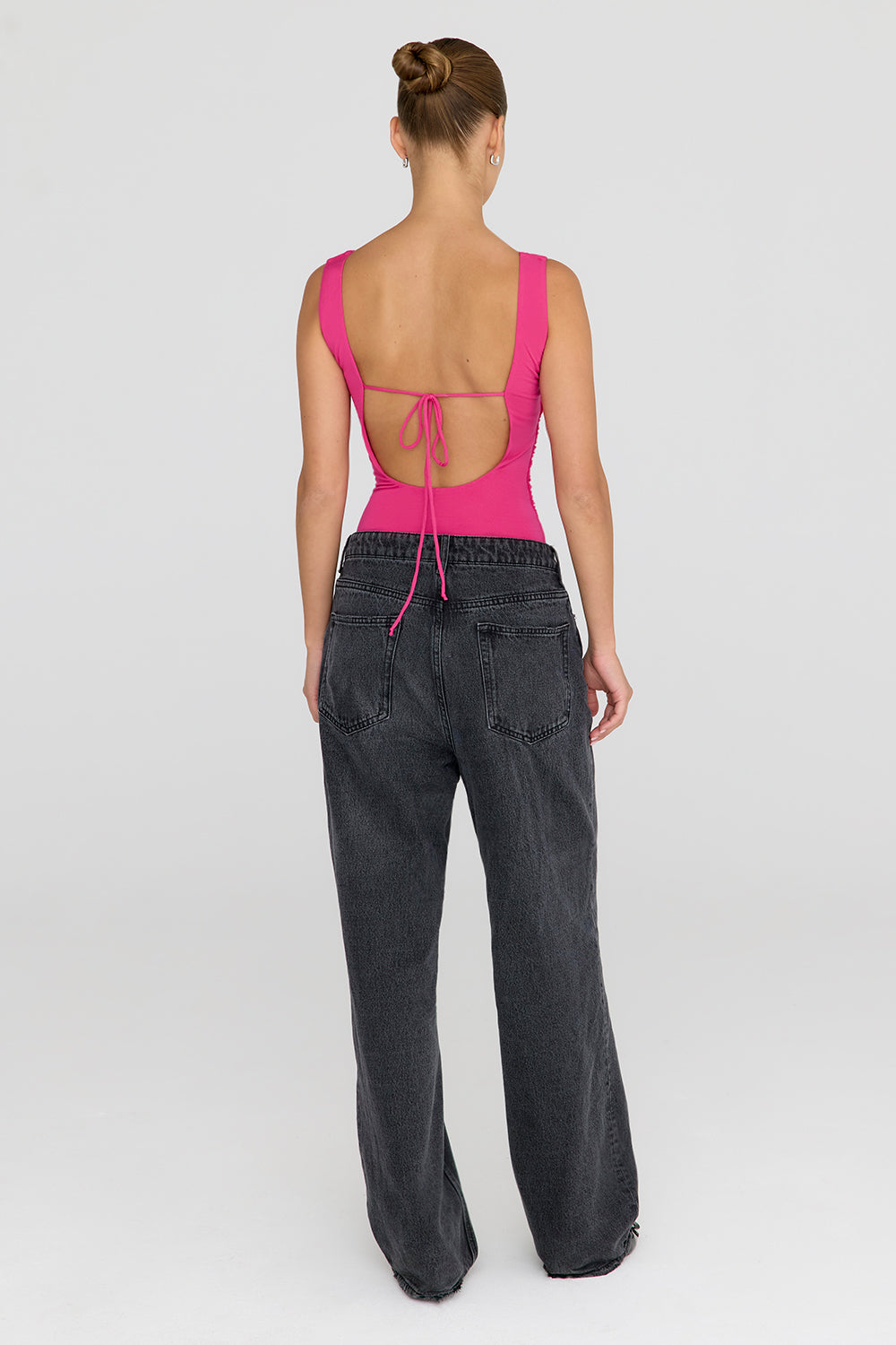 365 RUCHED SIDE OPEN BACK TOP - HOT PINK