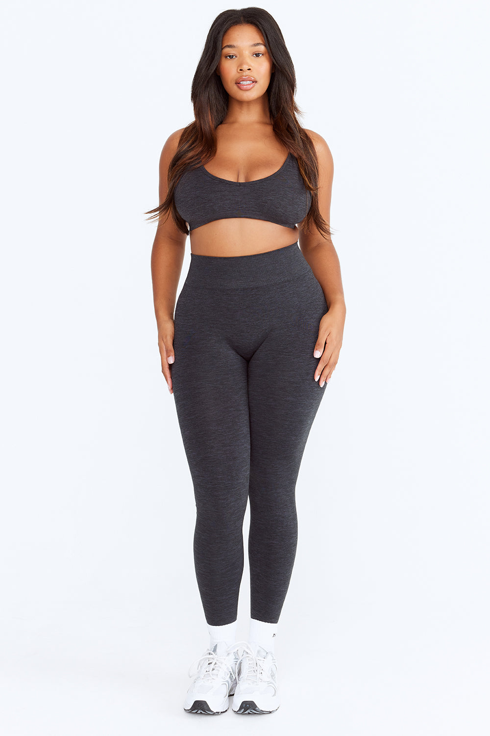 SCULPT SEAMLESS MINI SPORTS BRA - OYSTER BLACK MARL