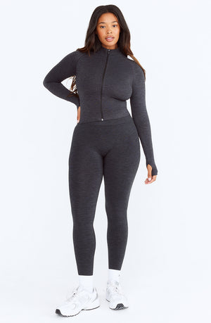 SCULPT SEAMLESS MOCK NECK ZIP THROUGH JACKET-  OYSTER BLACK MARL