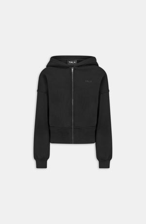 COCOON ZIP THROUGH HOODIE - BLACK