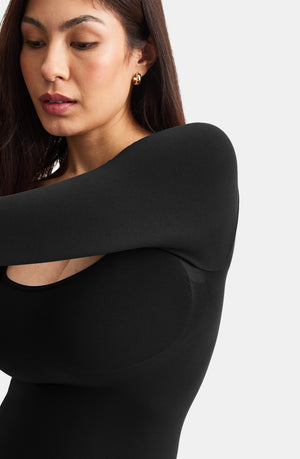 365 CONTOUR LONG SLEEVE SQUARE NECK BODYSUIT - SHADOW BLACK