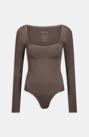 365 CONTOUR LONG SLEEVE SQAURE NECK BODYSUIT - MOCHA