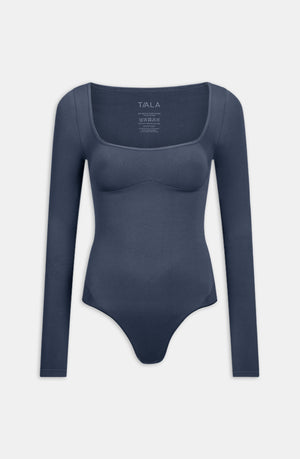 365 CONTOUR LONG SLEEVE SQAURE NECK BODYSUIT - WASHED NAVY