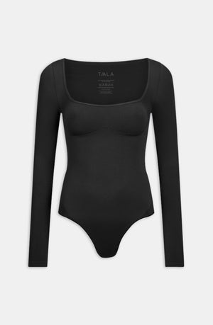 365 CONTOUR LONG SLEEVE SQUARE NECK BODYSUIT - SHADOW BLACK