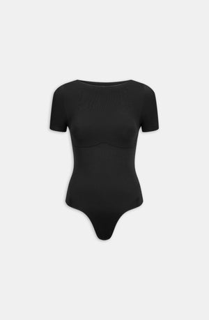 365 CONTOUR SHORT SLEEVE CREW NECK BODYSUIT - SHADOW BLACK