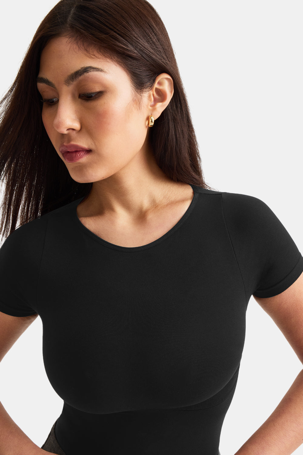 365 CONTOUR SHORT SLEEVE CREW NECK BODYSUIT - SHADOW BLACK