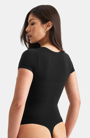 365 CONTOUR SHORT SLEEVE CREW NECK BODYSUIT - SHADOW BLACK