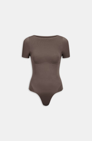 365 CONTOUR SHORT SLEEVE CREW NECK BODYSUIT - MOCHA