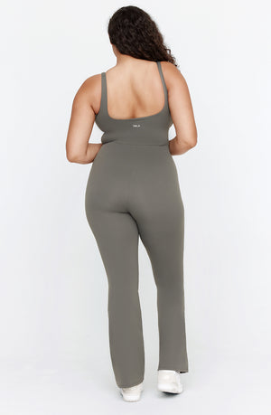 DAYFLEX BUILT-IN SUPPORT SQUARE NECK FLARED UNITARD - DARK OLIVE