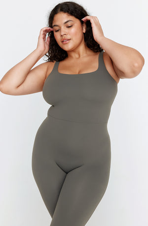 DAYFLEX BUILT-IN SUPPORT SQUARE NECK FLARED UNITARD - DARK OLIVE