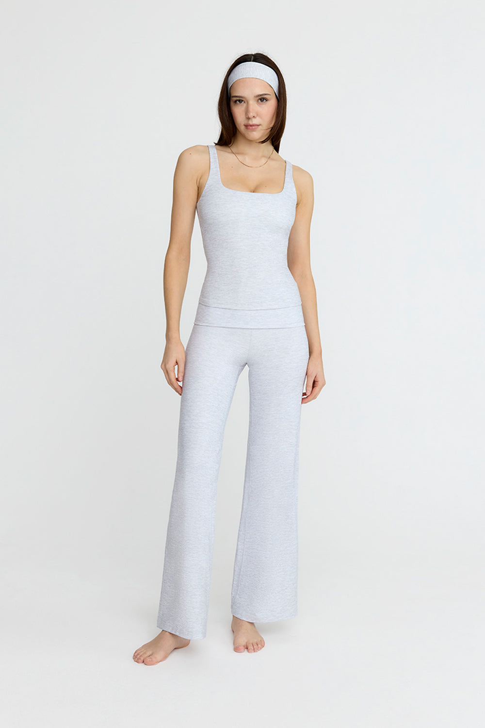 Ribbed Thick Strap Tank in Pale Grey Marle