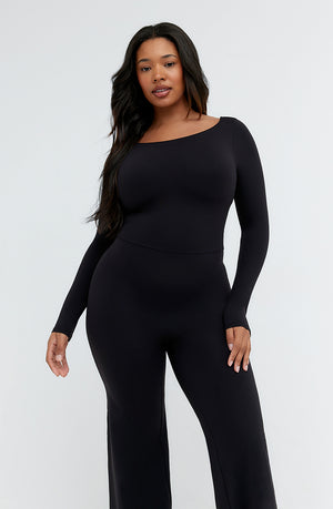 DAYFLEX LONG SLEEVE WIDE LEG UNITARD - SHADOW BLACK