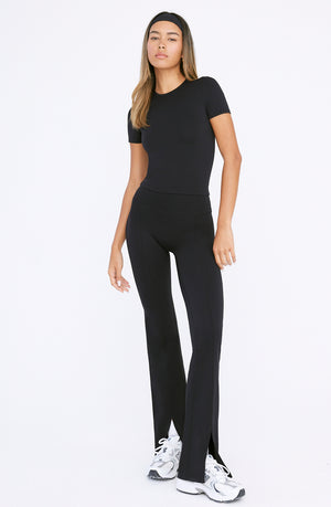 DAYFLEX HIGH WAISTED SPLIT HEM FLARED YOGA PANT - SHADOW BLACK