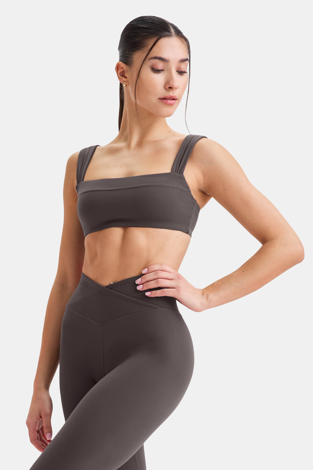 DAYFLEX RUCHED STRAP BANDEAU SPORTS BRA - COOL ESPRESSO