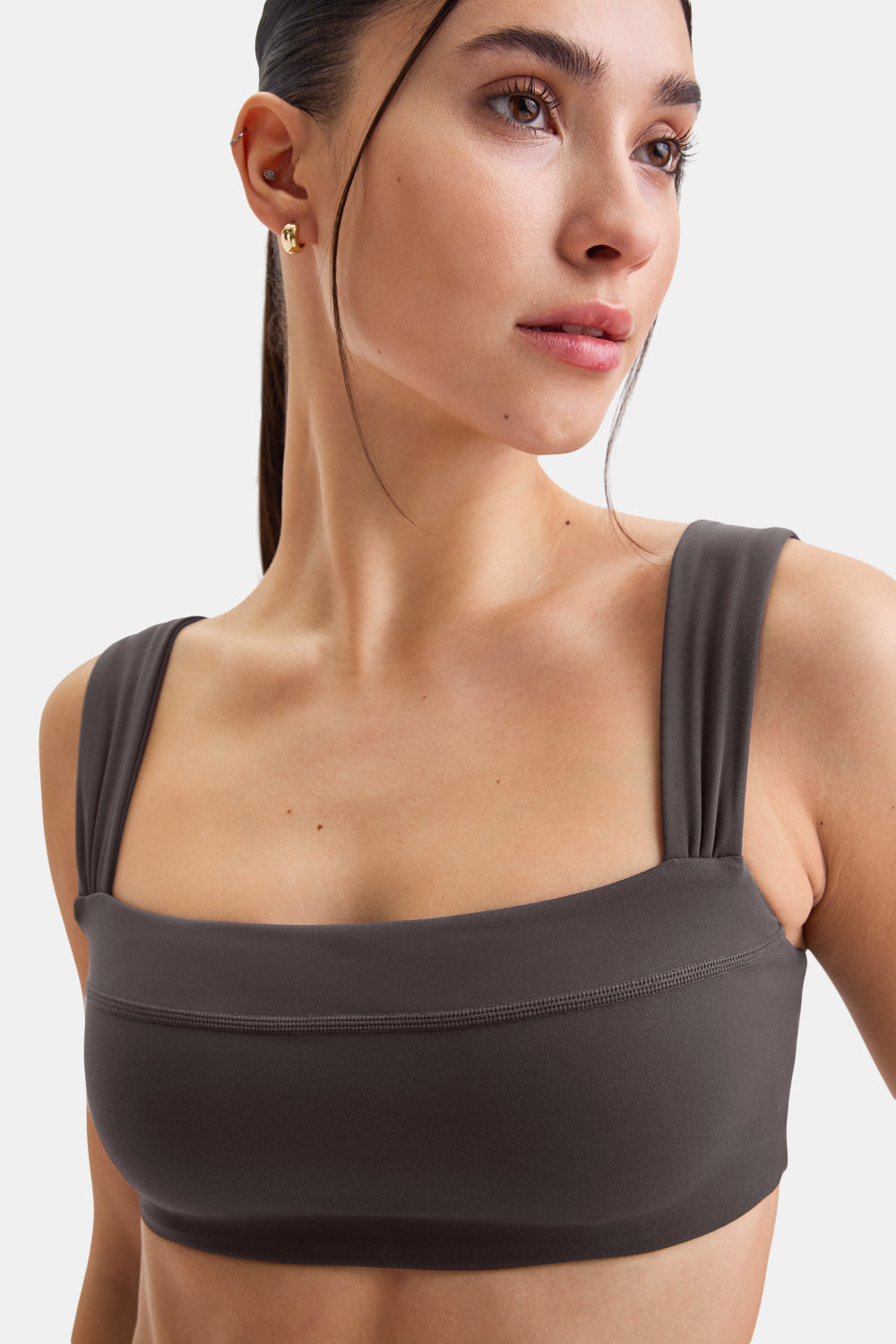 DAYFLEX RUCHED STRAP BANDEAU SPORTS BRA - COOL ESPRESSO