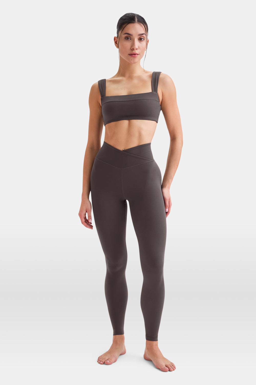 DAYFLEX RUCHED STRAP BANDEAU SPORTS BRA - COOL ESPRESSO