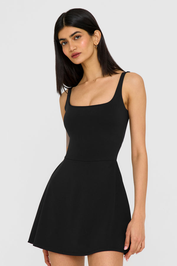 DAYFLEX BUILT-IN SUPPORT SQUARE NECK ACTIVE DRESS - SHADOW BLACK